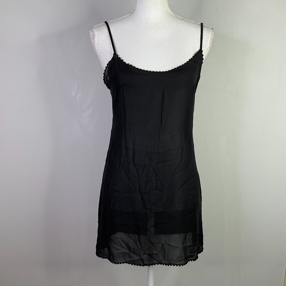 CHANEL Tank Top Black Mesh Silk Cover Up Robe Women Size 38 Sheer Sleeveless